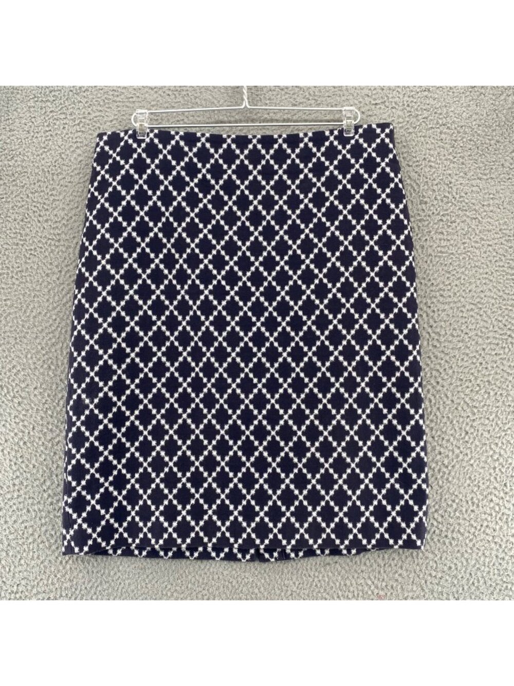 Ann Taylor Skirt Womens 14 Navy Diamond Print Stretch Below Knee Straight Career